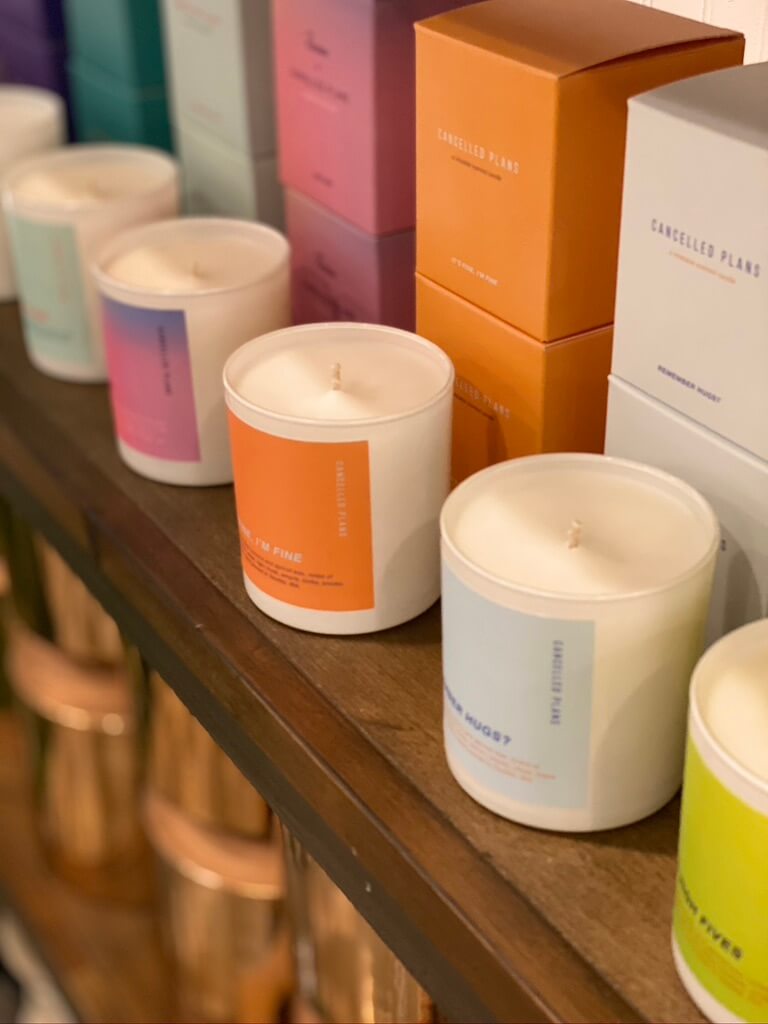 Cancelled Plans candle line at Juniper Flowers